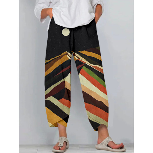 Colourful Mountain Landscape Art Cropped Casual Pants