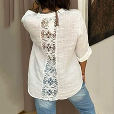 Cotton And Linen Lace Art Linen Blend Blouse