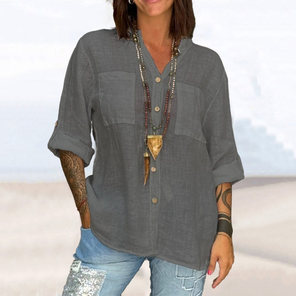 Cotton And Linen Lace Art Linen Blend Blouse
