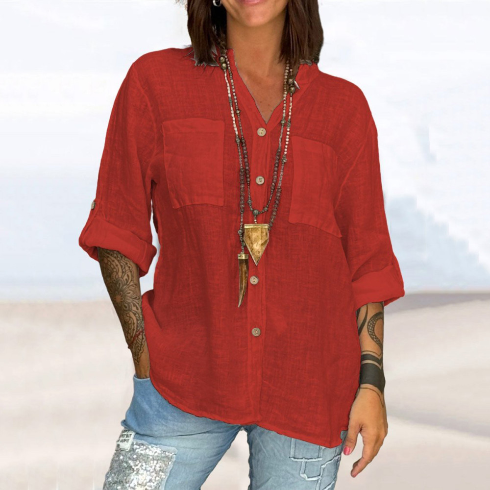 Cotton And Linen Lace Art Linen Blend Blouse