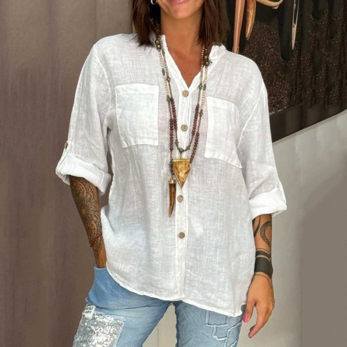 Cotton And Linen Lace Art Linen Blend Blouse