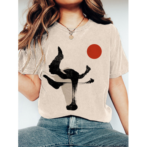 Cow Japanese Ink Print Short Sleeve T-Shirt