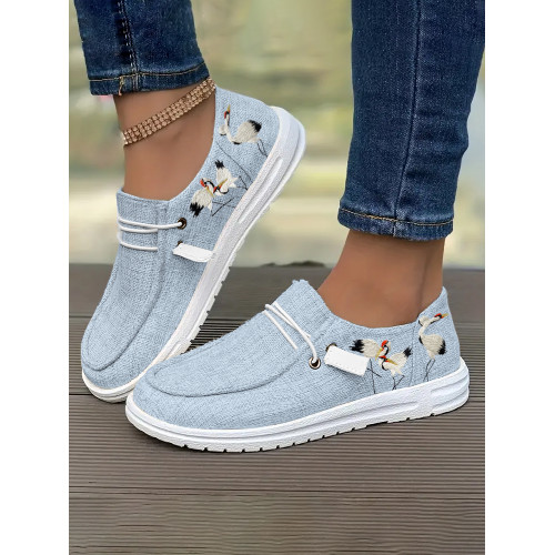 Crane Embroidered Linen Low Top Canvas Shoes