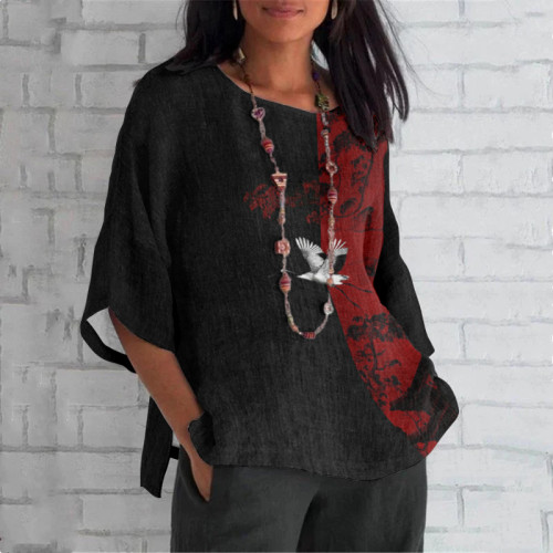 Crane Floral Art Pattern Women'S T-Shirt