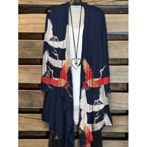 Cranes Classy Japanese Art Flowy Kimono Cardigan