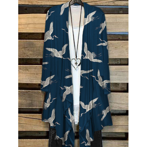 Cranes Japanese Pattern Flowy Kimono Cardigan
