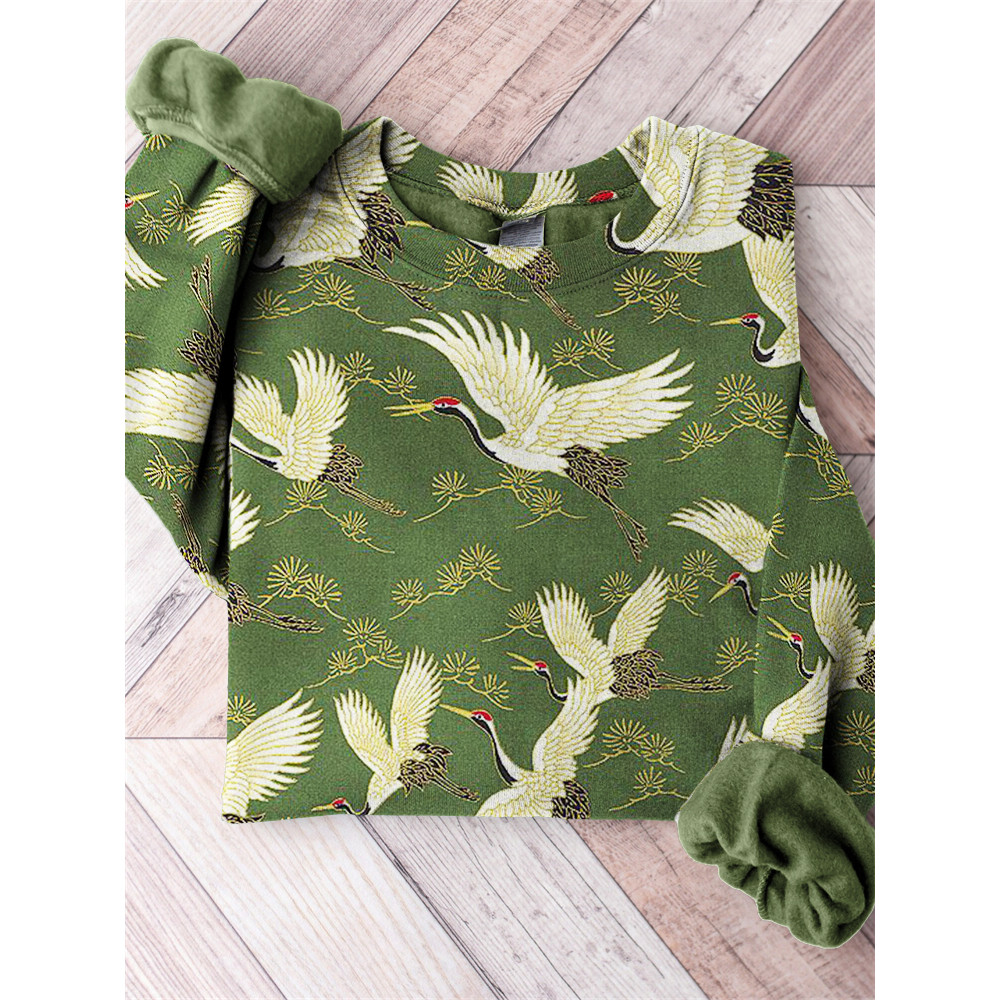 Cranes & Pine Trees Japanese Traditional Pattern Comfy Sweatshirt