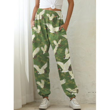 Cranes & Pine Trees Japanese Traditional Pattern Cozy Sweatpants