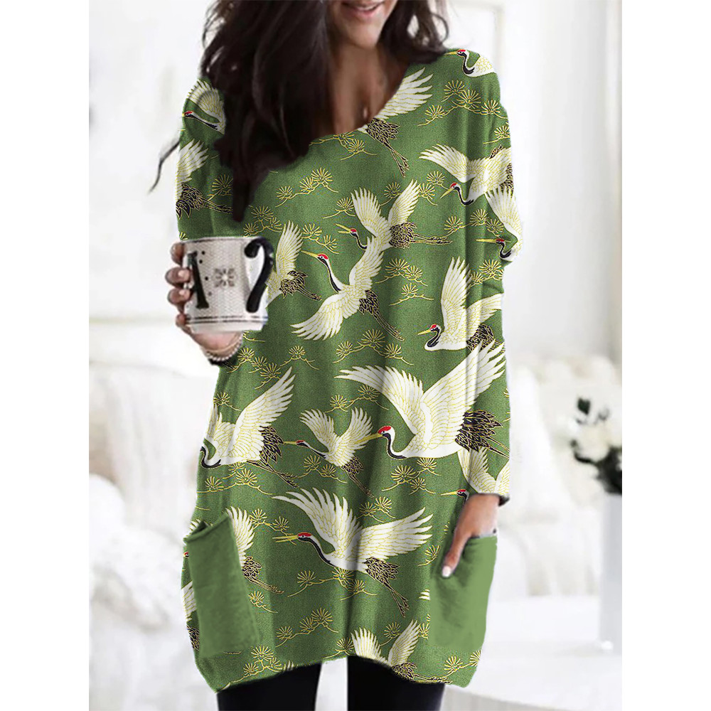 Cranes & Pine Trees Japanese Traditional Pattern Cozy Tunic