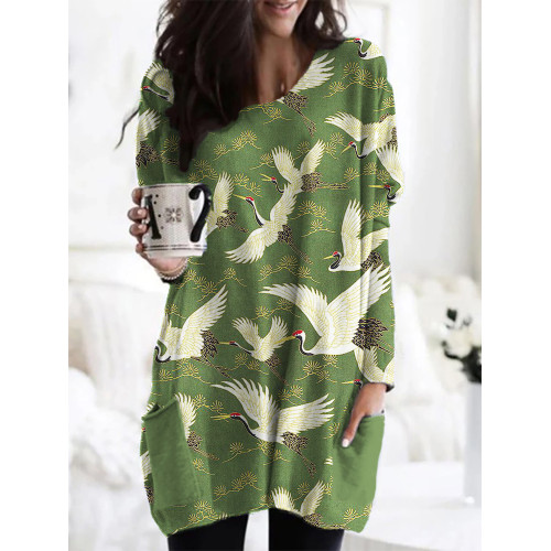 Cranes & Pine Trees Japanese Traditional Pattern Cozy Tunic