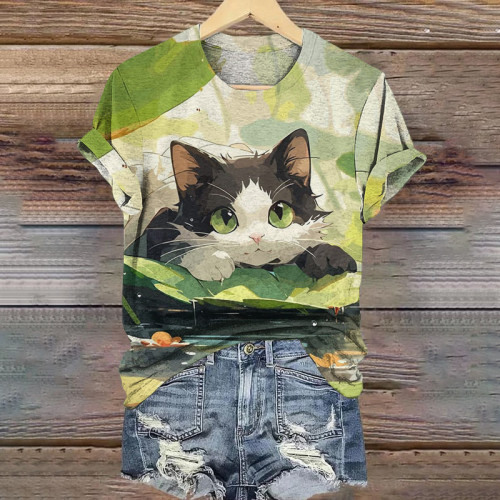 Cute Cat Animal Print Women'S T-Shirt