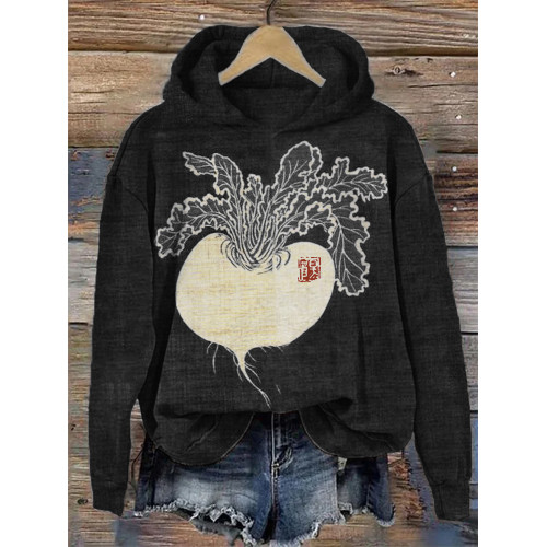 Cute Radish Japanese Lino Art Comfy Hoodie
