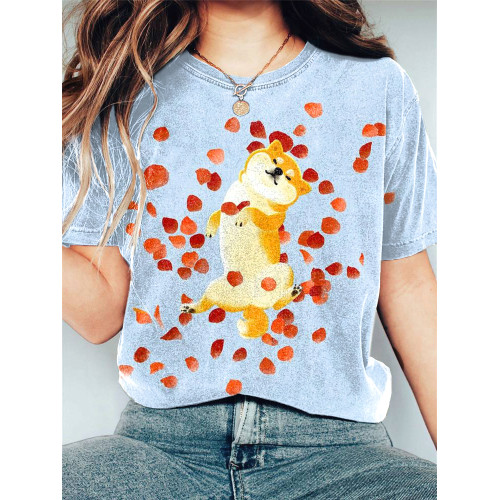 Cute Shiba Inu Pet Dog Print Casual Cotton T-Shirt