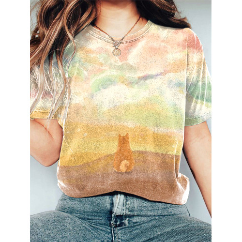 Cute Shiba Inu Pet Dog Print Casual Cotton T-Shirt