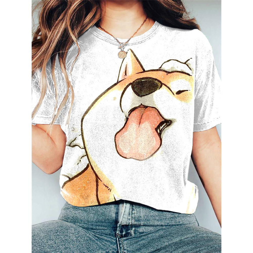 Cute Shiba Inu Pet Dog Print Casual Cotton T-Shirt
