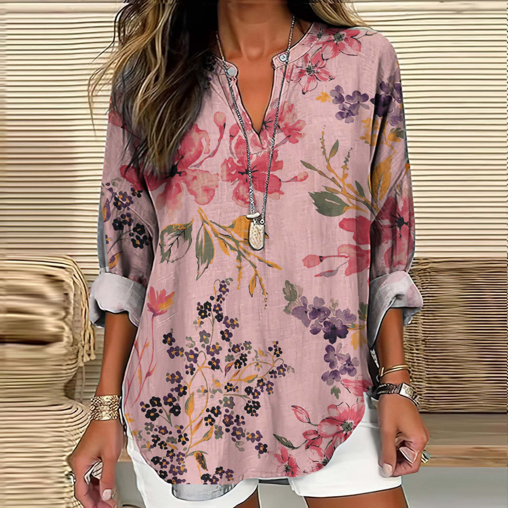 Elegant Floral Art Linen Blend Tunic