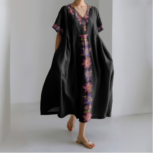 Ethnic Floral Art Ladies Dress