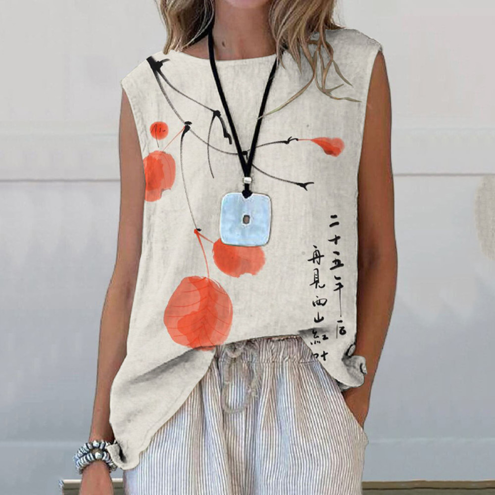 Floral Art Printed Casual Sleeveless Top