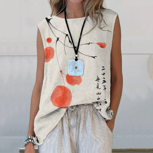 Floral Art Printed Casual Sleeveless Top