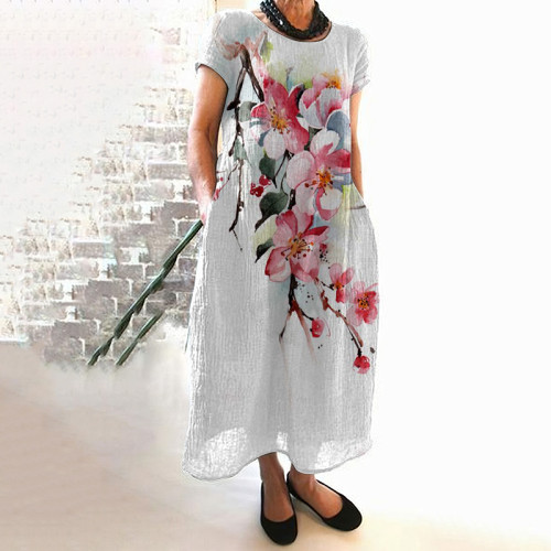 Floral Pattern Crew Neck Dress