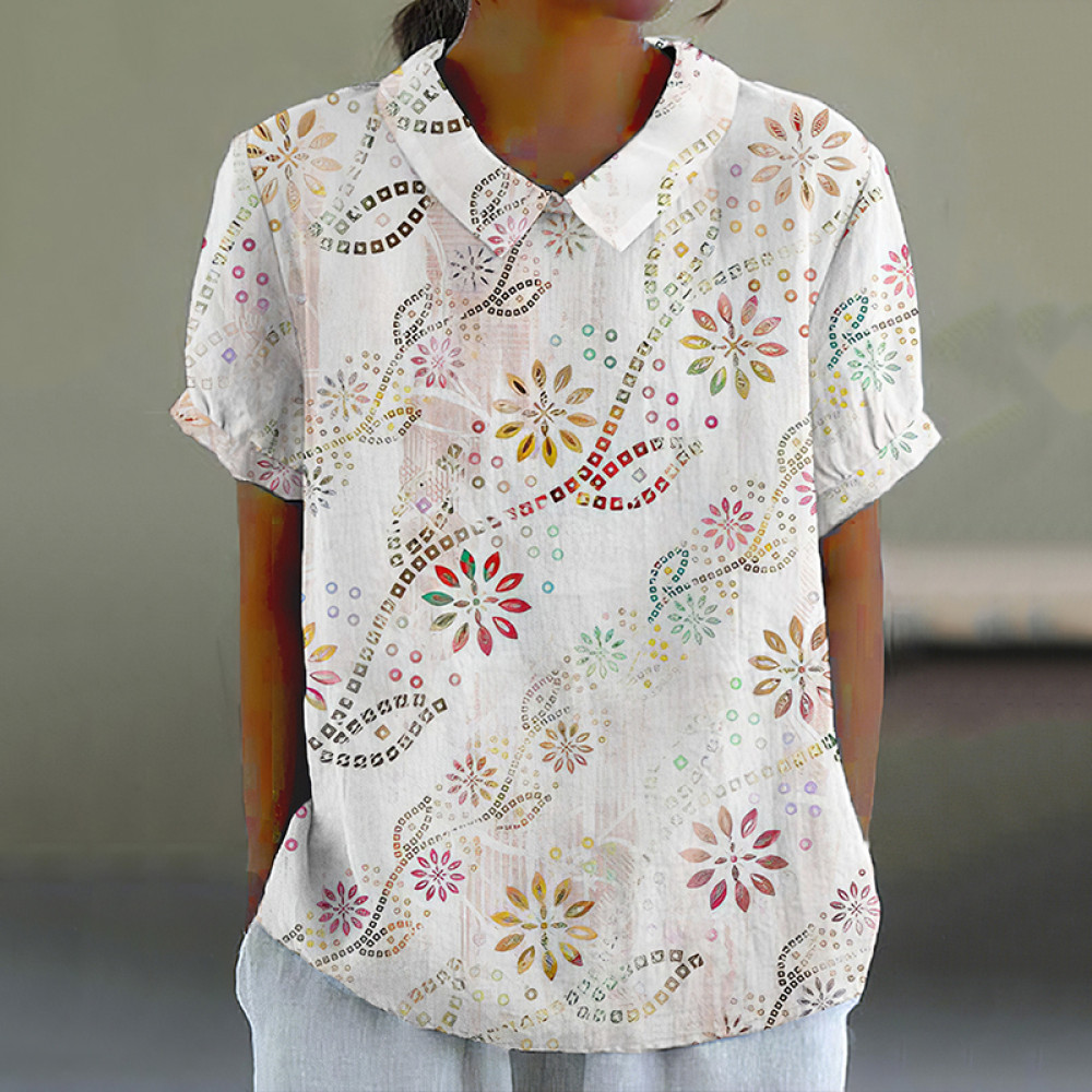 Floral Print Lapel Casual Blouse