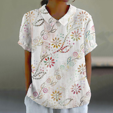 Floral Print Lapel Casual Blouse