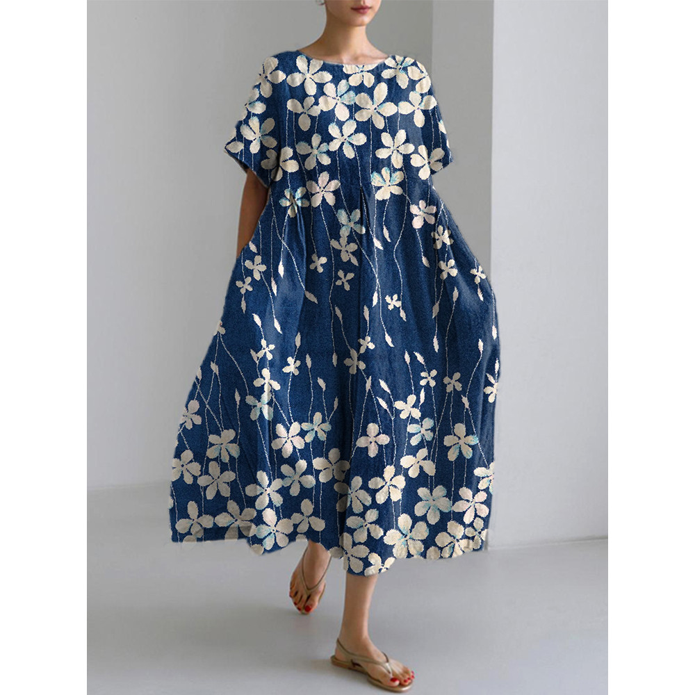 Floral Print Linen Blend Casual Cozy Dress