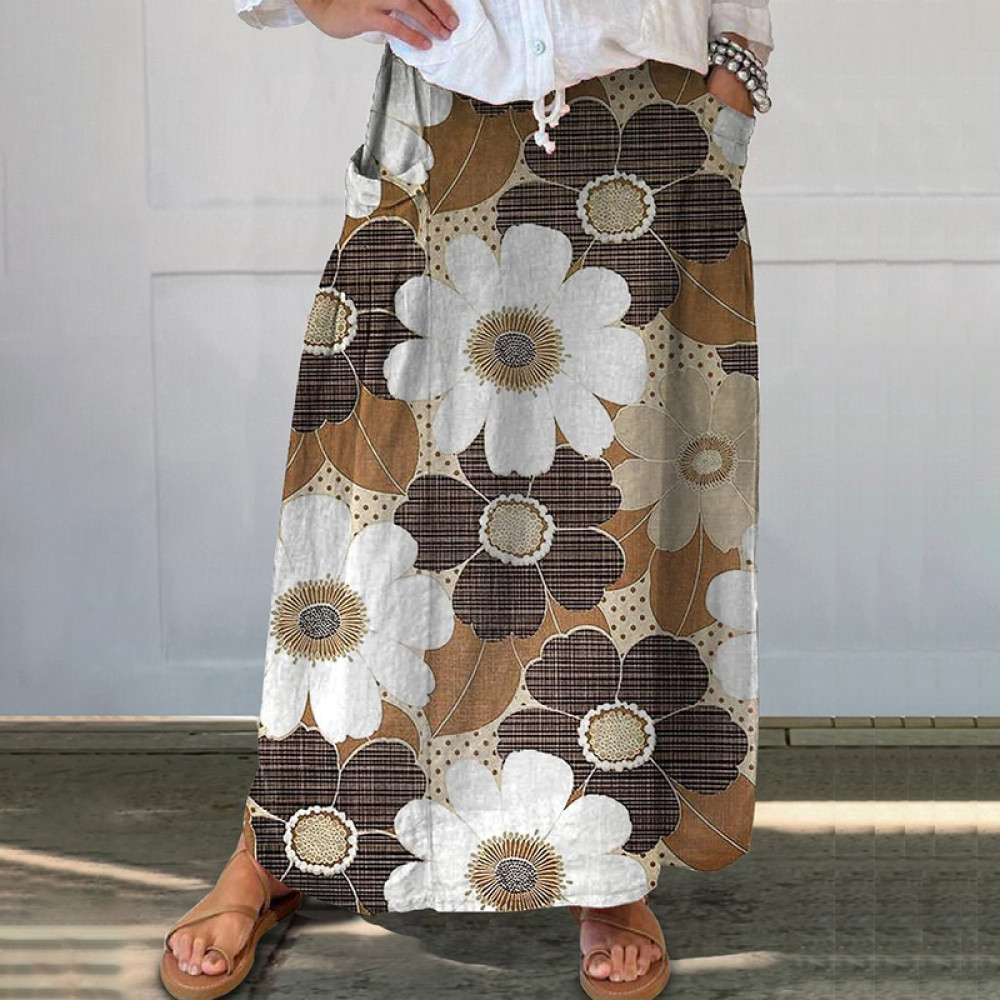 Floral Print Pocket Casual Skirt