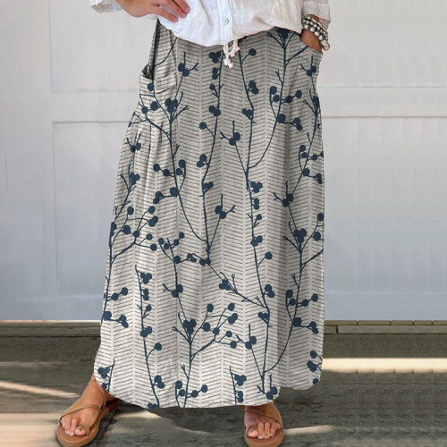Floral Print Pocket Casual Skirt