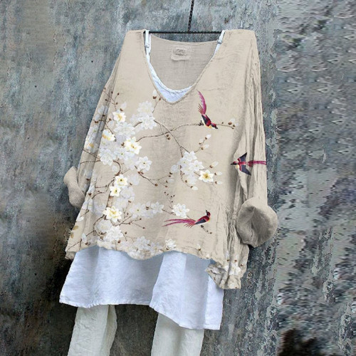 Floral Print V-Neck Casual Blouse