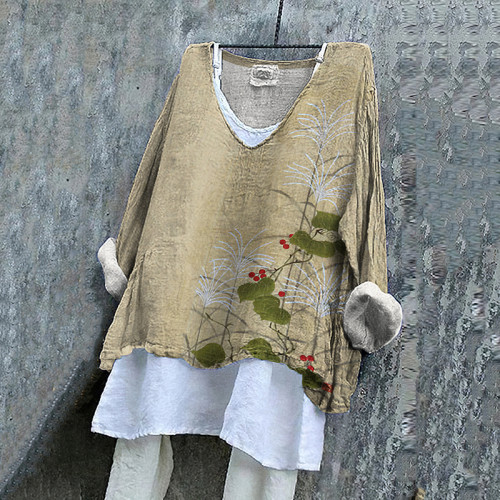 Floral Print V-Neck Casual Blouse