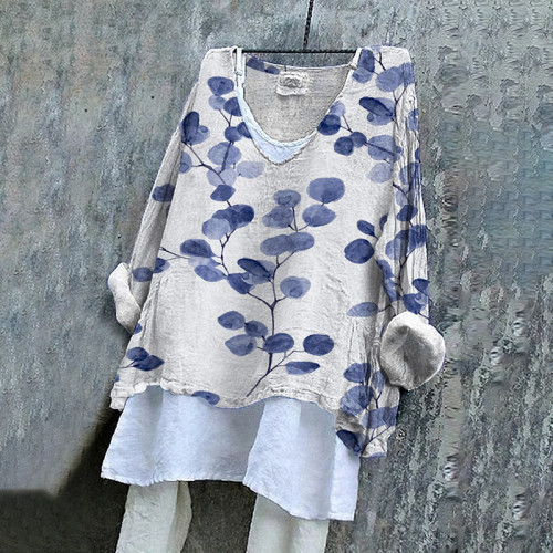 Floral Print V-Neck Loose Blouse