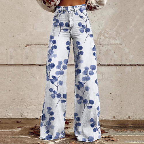 Floral Print Wide Leg Jeans