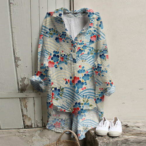 Floral Wave Painting Art Woven Tunic