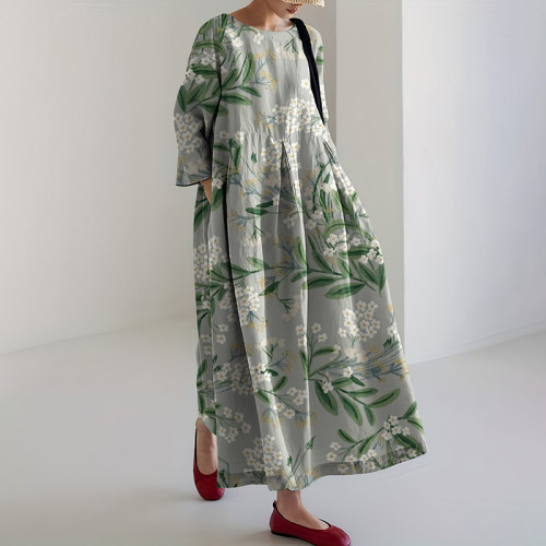 Flower Print Loose Midi Dress