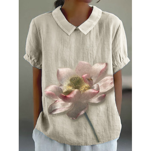 Flowy Lotus Flower Embroidered Linen Blend Tunic