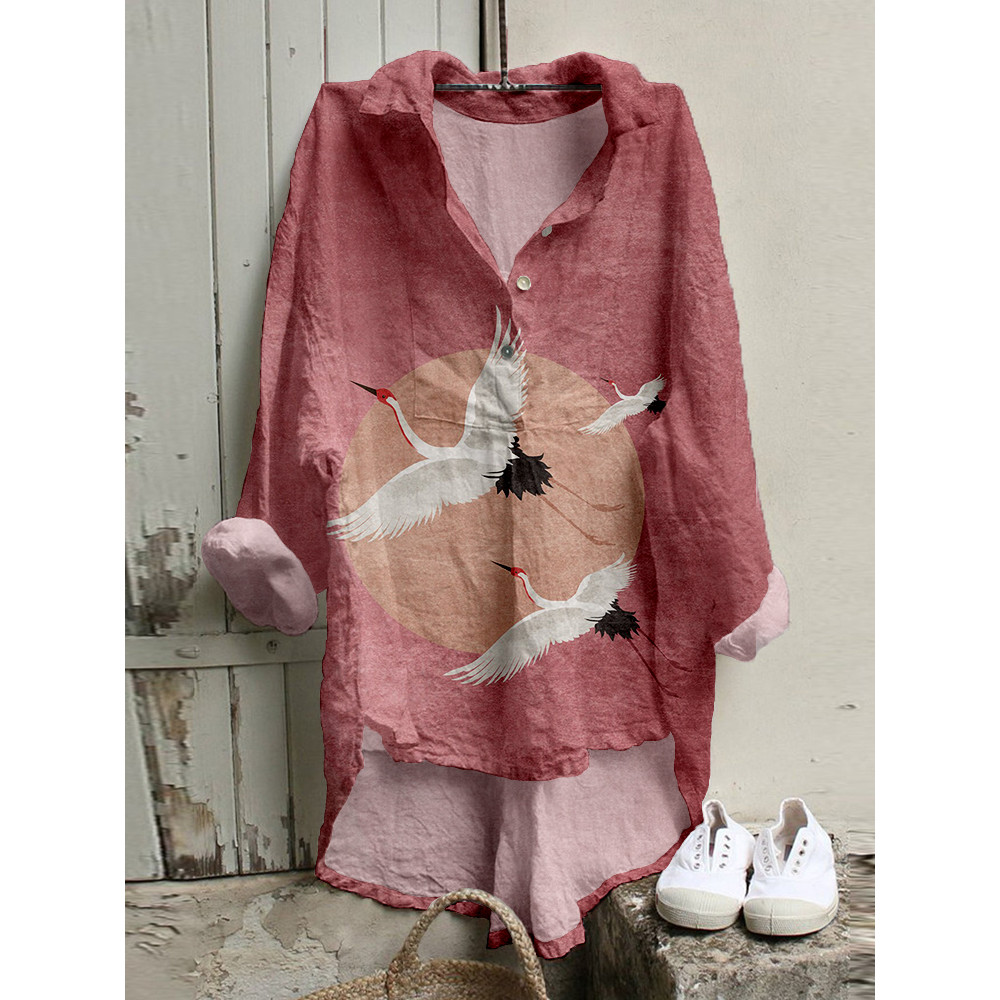 Flying Cranes Japanese Art Comfy Flowy Tunic