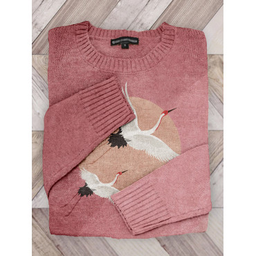 Flying Cranes Japanese Art Crew Neck Cozy Knit Sweater