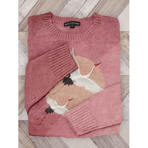 Flying Cranes Japanese Art Crew Neck Cozy Knit Sweater