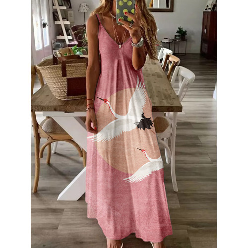 Flying Cranes Japanese Art Pattern Cami Maxi Dress