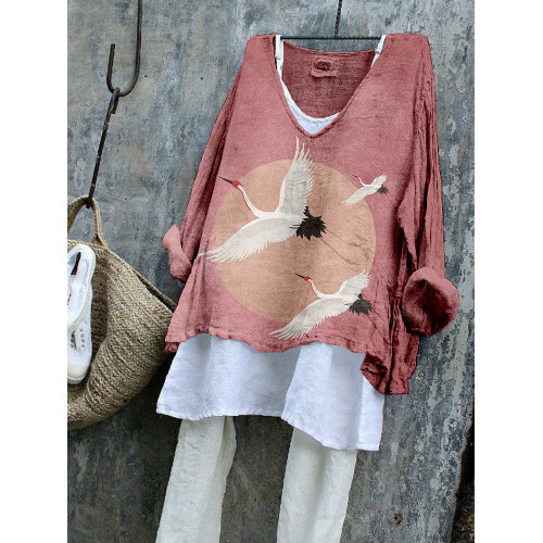 Flying Cranes Japanese Art Pattern Cozy Flowy Tunic