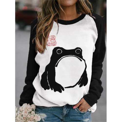 Frog Japanese Art Contrast Color Sweatshirt