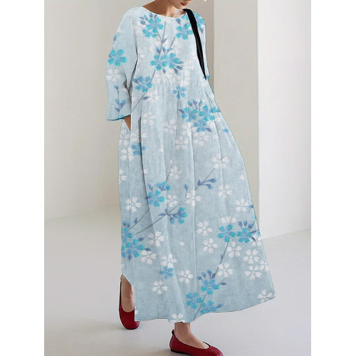 Gradient Cherry Blossom Print Linen Blend Maxi Dress