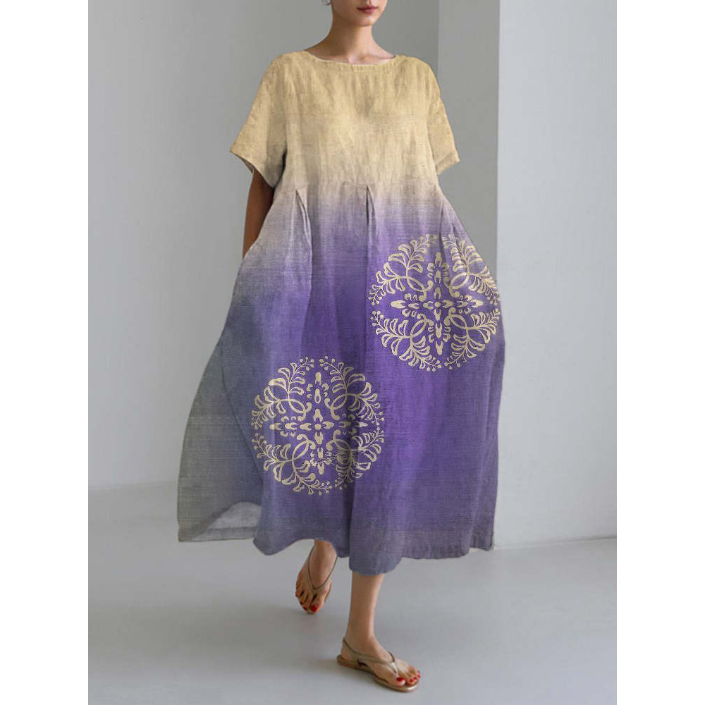 Gradient Japanese Floral Linen Blend Maxi Dress