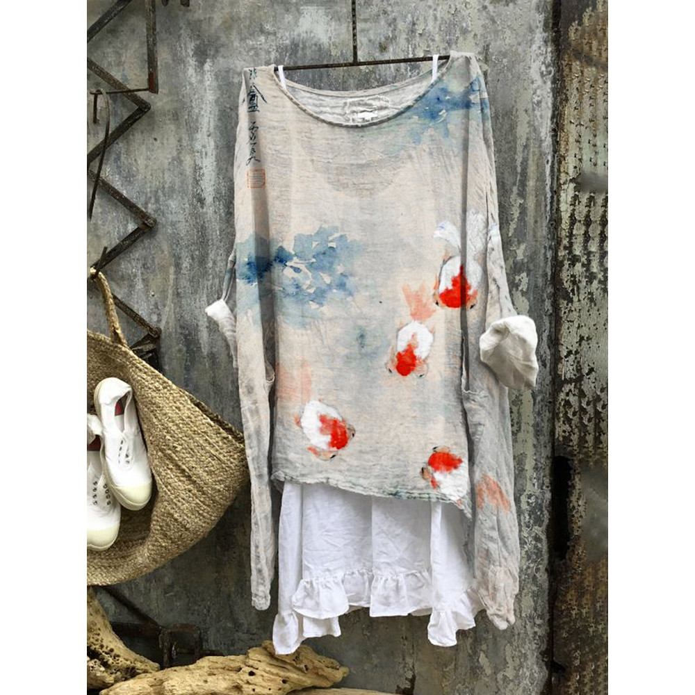 Ink Goldfish Print Linen Blend Tunic
