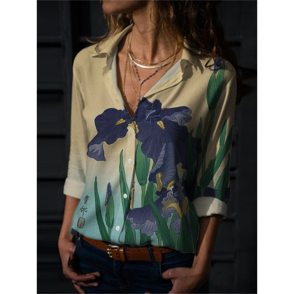 Irises Ancient Japanese Art Gradient Flowy Blouse