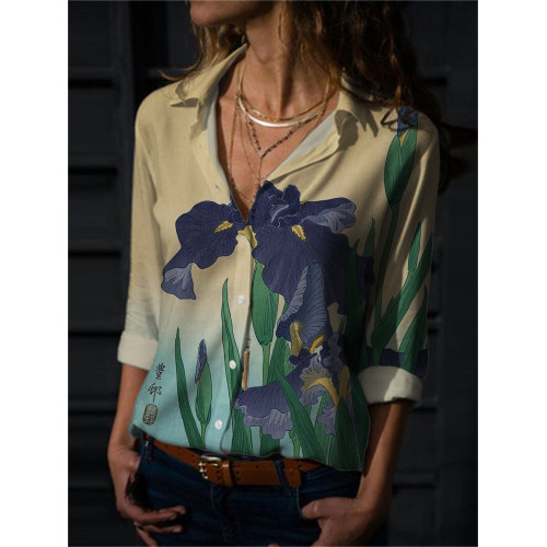 Irises Ancient Japanese Art Gradient Flowy Blouse