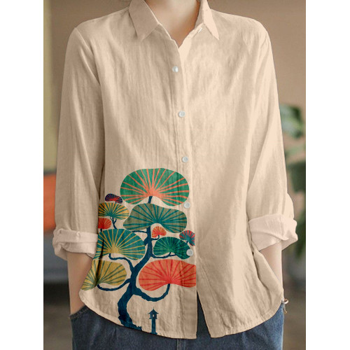 Japan Garden Art Linen Blend Cozy Blouse