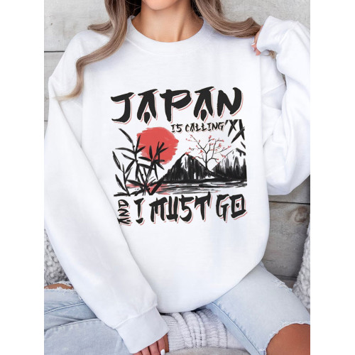 Japan Is Calling I Must Go Print Sweatshirt
