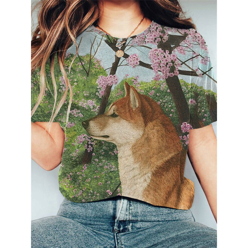 Japanese Art Dog Print T-shirt
